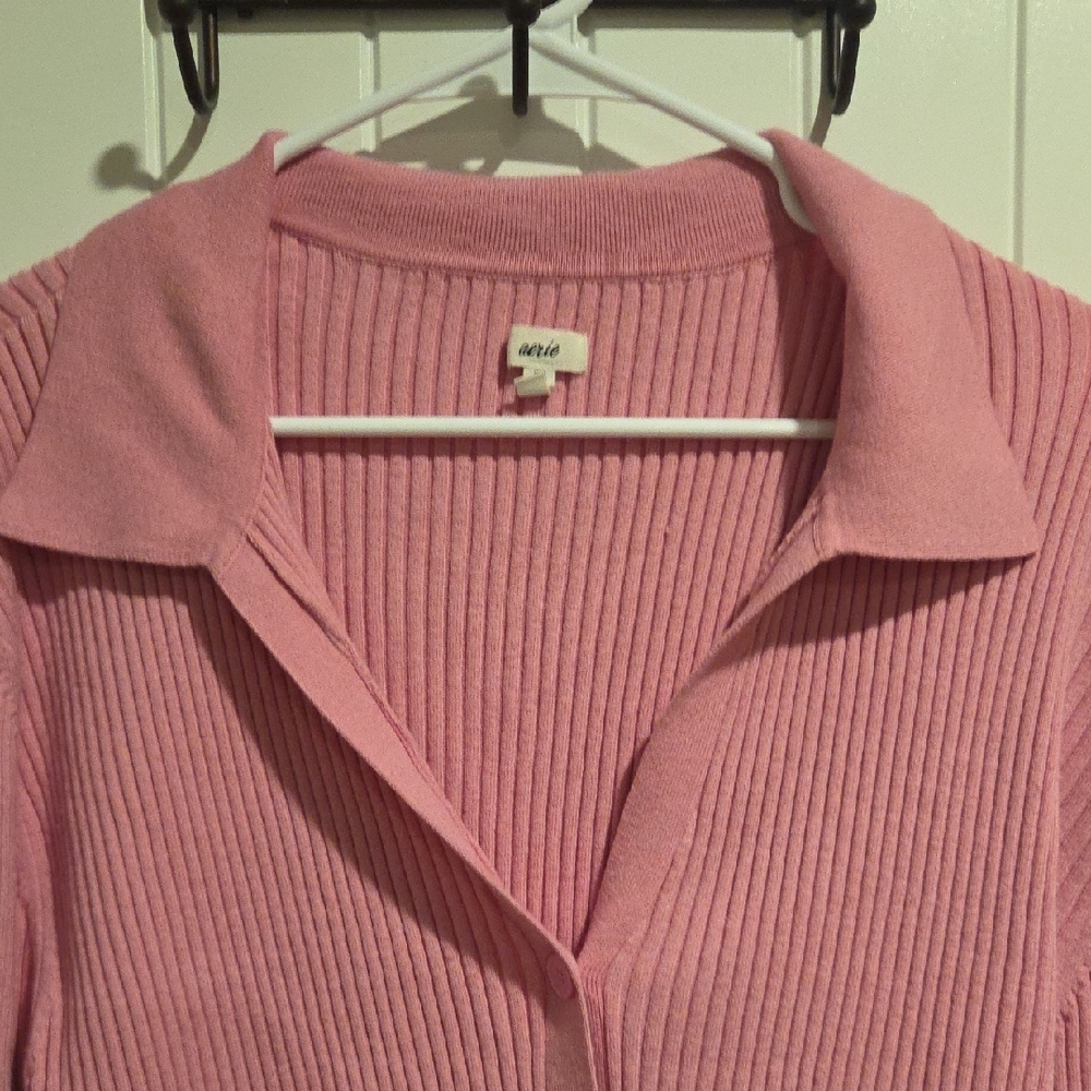 Aerie Pink Ribbed Cardigan Sweater - Picture 3 of 4